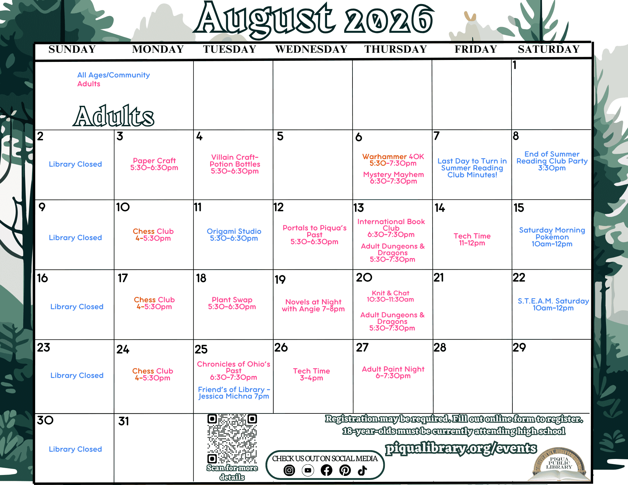 August 2026 Adult Programming Calender
