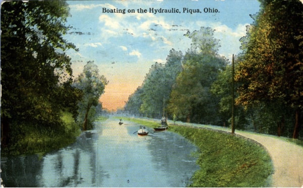Piqua Historical Postcard Boating on the Hydraulic