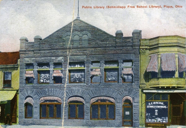 Piqua Historical Postcard Schmidlapp Free School Library