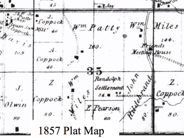 Black and white drawing of the 1857 Marshalltown plat map.