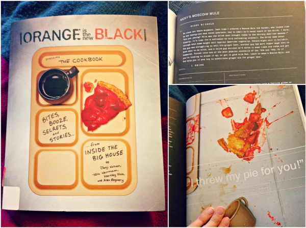 Collage of photographs of the cookbook, of Orange Is the New Black Presents: The Cookbook.