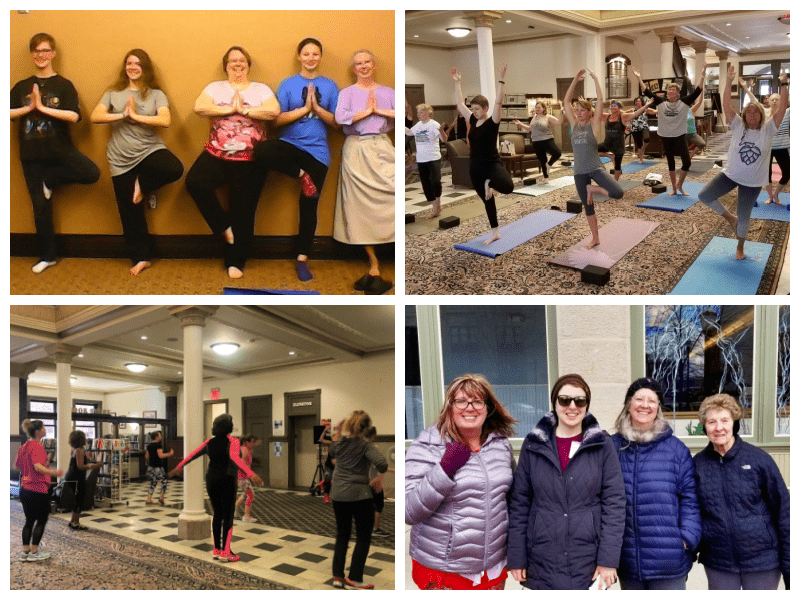 Photo collage of patrons and staff at the Piqua Public Library during various fitness programs.